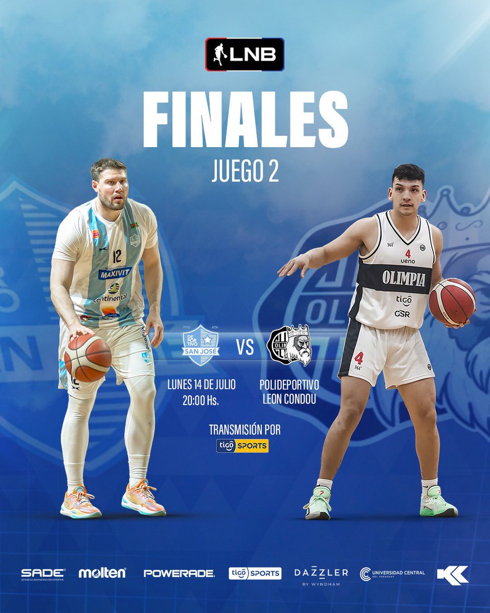 cpb_py's tweet image. 🔥 ¡Final 2 – LNB 2025!
San José vs. Olimpia Kings
Tras un primer partido candente, llega el segundo duelo por el título nacional 🏆
📍 León Condou
🗓️ Lunes 14 de julio – 20:00 hs
📺 En vivo por Tigo Sports
¡No te lo pierdas!
#LNB2025 #FinalLNB #BásquetParaguayo #CPB