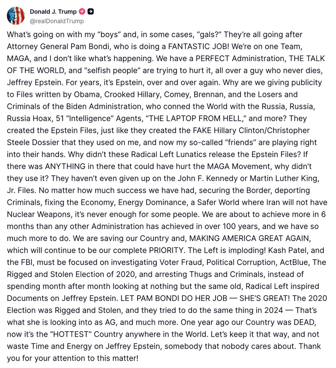Most likely explanation?  After years of possession by whomever was running <a href="/JoeBiden/">Joe Biden</a>'s autopen, whatever evidence was collected from Epstein's island is hopelessly corrupted, deleted and/or otherwise unactionable (chain of custody, fruit of the poisonous tree, etc).  

If that