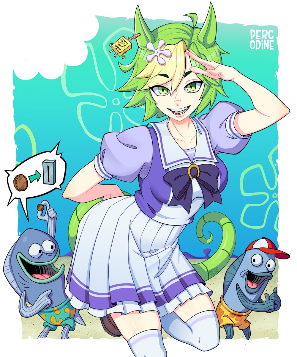 percodine's tweet image. A game about horses you say?
Uma Musume x SpongeBob