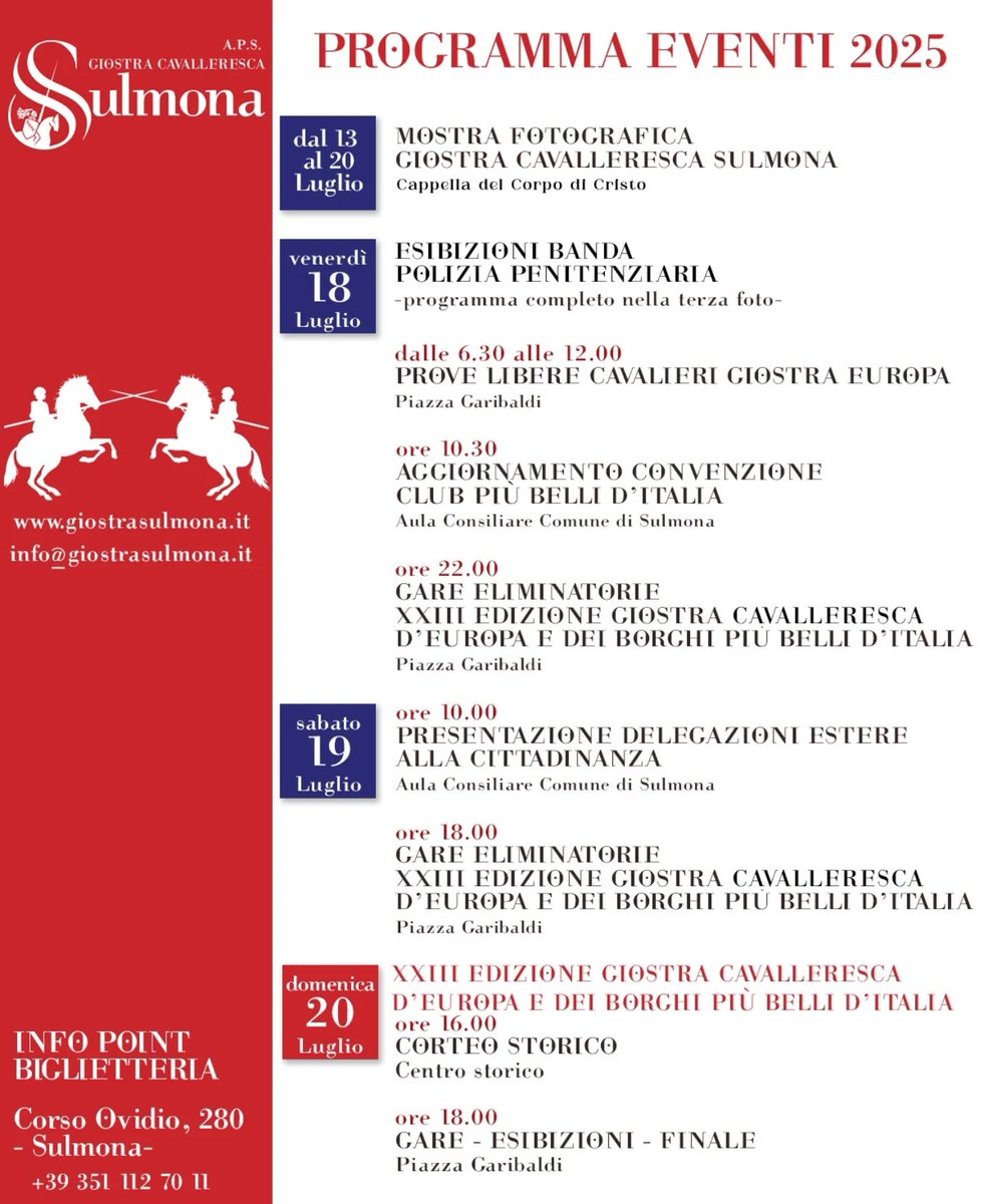 Blocknotes6's tweet image. Giostra Cavalleresca di Sulmona: Programma Eventi 2025
