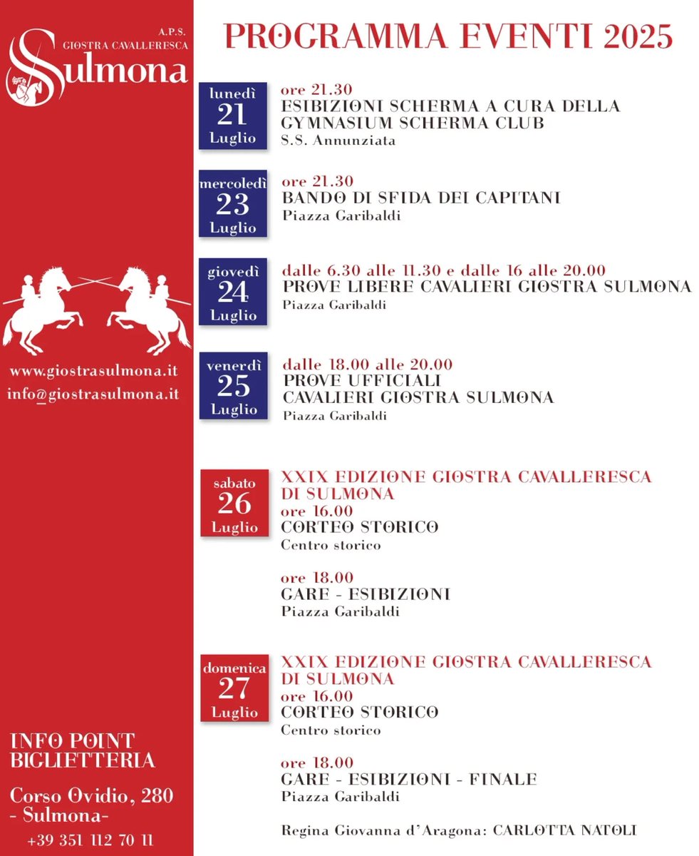 Blocknotes6's tweet image. Giostra Cavalleresca di Sulmona: Programma Eventi 2025