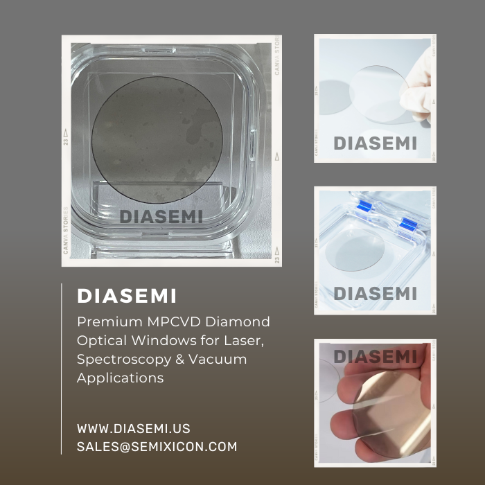 DiamondSemi's tweet photo. DIASEMI - MPCVD Diamond Optical Windows for Laser, Spectroscopy &amp; Vacuum Applications
https://t.co/uA2KnswaVF
sales@semixicon.com
#MPCVDdiamond #DiamondOpticalWindows #RamanSpectroscopy #LaserWindows #FTIRoptics #ATRdiamond #XRayWindows #MicrowaveDiamondWindows  #InfraredWindows https://t.co/haMBAHvIIe