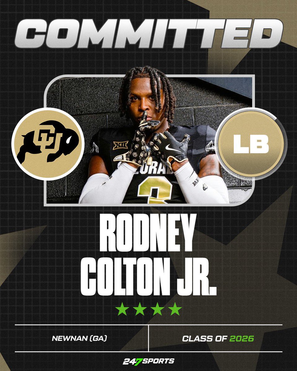 Tom Loy (@tomloy247) on Twitter photo BREAKING: Top247 LB Rodney Colton Jr. commits to <a href="/CUBuffsFootball/">Colorado Buffaloes Football</a>.
Relationships on staff, <a href="/DeionSanders/">COACH PRIME</a> and <a href="/CoachHartCU/">Andre Hart</a> in particular, along with NFL experience in Boulder, led him to his pledge to Colorado.
VIP Story: 247sports.com/article/relatiā¦
<a href="/247Sports/">247Sports</a> / <a href="/RodneyColton24/">RodneyāUNOā Colton jr</a> BREAKING: Top247 LB Rodney Colton Jr. commits to <a href="/CUBuffsFootball/">Colorado Buffaloes Football</a>.
Relationships on staff, <a href="/DeionSanders/">COACH PRIME</a> and <a href="/CoachHartCU/">Andre Hart</a> in particular, along with NFL experience in Boulder, led him to his pledge to Colorado.
VIP Story: 247sports.com/article/relatiā¦
<a href="/247Sports/">247Sports</a> / <a href="/RodneyColton24/">RodneyāUNOā Colton jr</a>