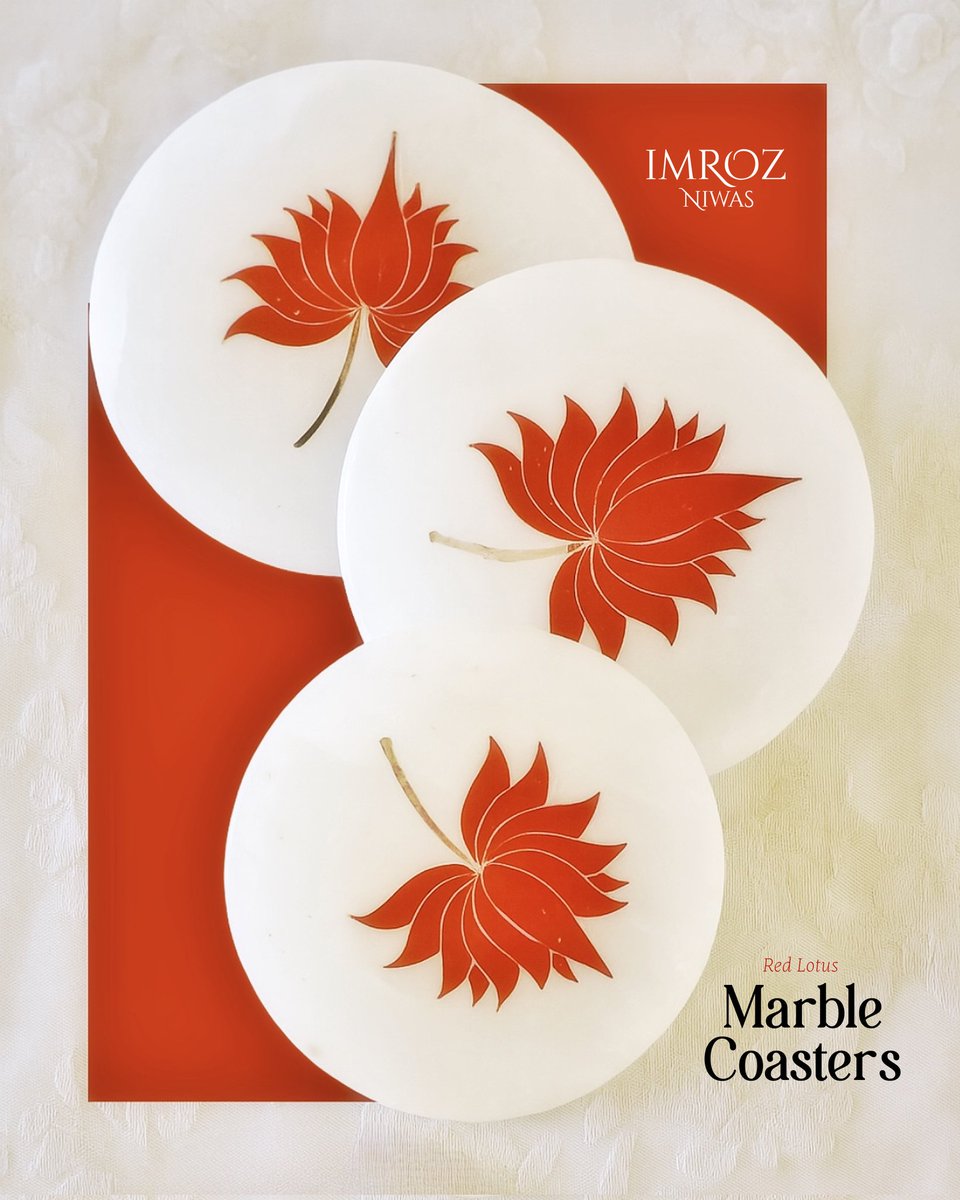 ImrozNiwas's tweet photo. Our Red Lotus Marble Coasters are hand-laid with vibrant carnelian stone against smooth white marble, this set of coasters is more than utility — it’s intention.✨️ The red lotus motif evokes grounding and vitality, while the snowy marble base adds a calm and quiet contrast 🪷 https://t.co/pdtOfXGJaG