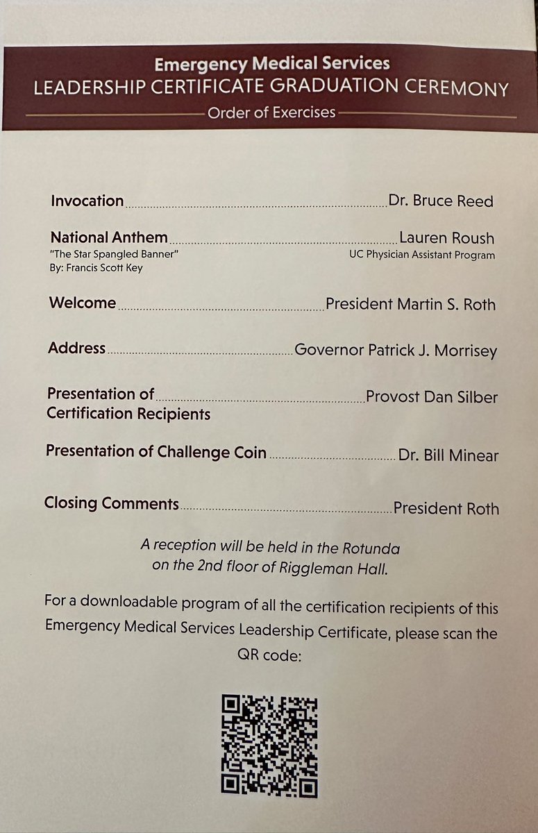 TresaHowell4WV's tweet image. It was a pleasure to attend the EMS Leadership Certificate Graduation Ceremony at the University of Charleston with @wvgovernor Morrisey as keynote speaker. Congratulations to the graduates—your dedication to service and leadership is making a real difference in our communities