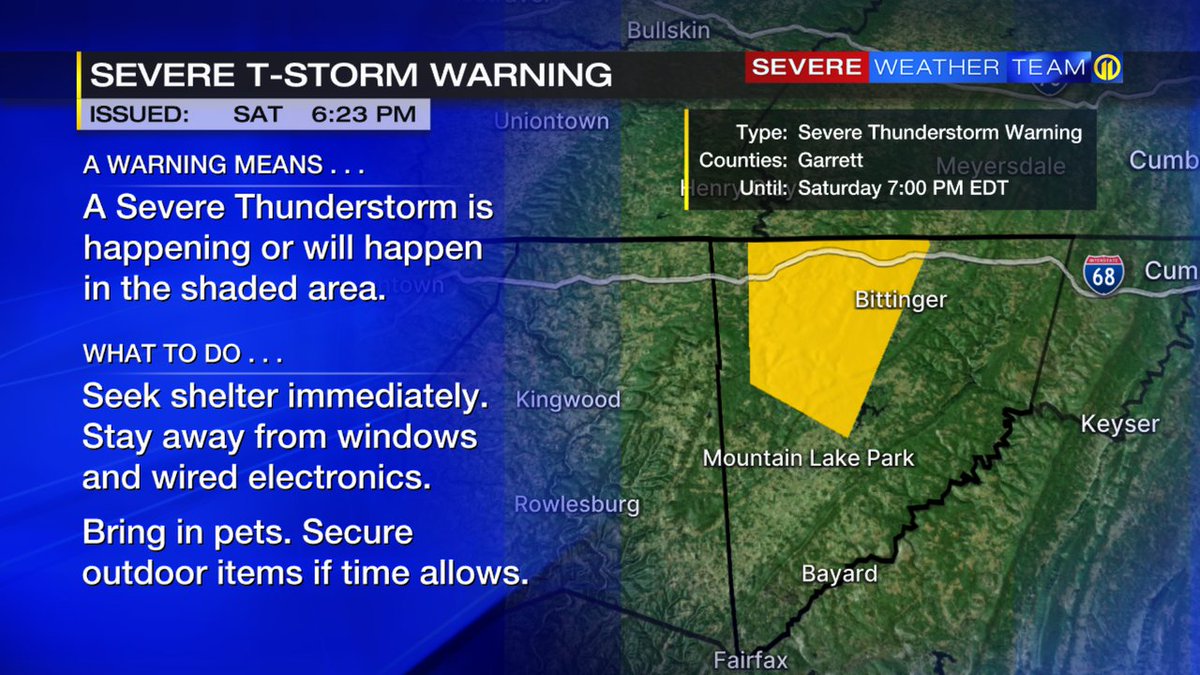 SEVERE THUNDERSTORM WARNING has been issued for the shaded portion of Garrett county.  Take precautions now.

Interactive radar:  on.wpxi.com/radar
Download the FREE Severe Weather Team 11 App for alerts:  on.wpxi.com/app #WPXI #WPXIStorm #SevereWeather #PAWX