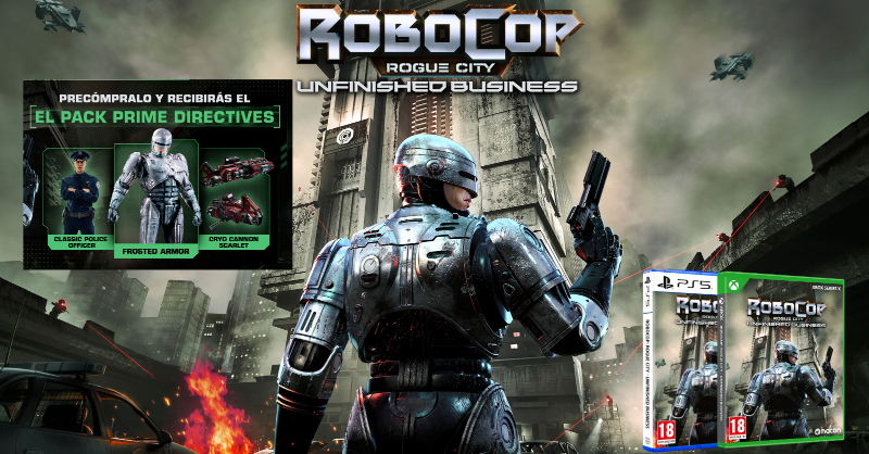 NacongamingES's tweet photo. 🚨 ¡ROBOCOP VUELVE A LA ACCIÓN!

💀Nuevas armas, flashbacks y la OmniTower
💥 Reserva ahora y llévate el Prime Directives Pack (skin clásica + Auto-9 "Scarlet")

📅 17 julio | PS5/Xbox/PC