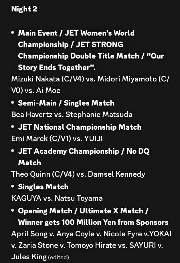 After 19 years, Pro Wrestling JET will close operations but not before we give our fans one last incredible event! 

PRO WRESTLING JET PRESENTS CINDERELLA FINAL STORY.

𝐎𝐍𝐄 𝐋𝐀𝐒𝐓 𝐓𝐈𝐌𝐄 𝐓𝐇𝐄 𝐂𝐄𝐋𝐄𝐒𝐓𝐈𝐀𝐋𝐒 𝐖𝐈𝐋𝐋 𝐒𝐎𝐀𝐑!