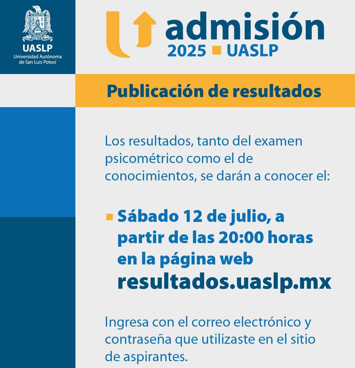 pulso_mx's tweet photo. #Entérate | Resultados del proceso de admisión a la UASLP
-Los próximos universitarios también podrán consultar los requisitos de inscripción: ⤵️ 
https://t.co/OFF9nn4HCV https://t.co/RpFYPtFKJw