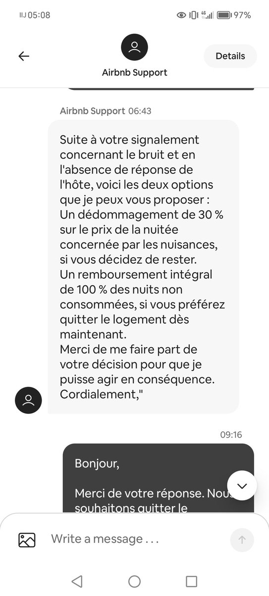 n_Arno's tweet photo. Pour rappel, vous nous avez proposé de quitter l'hébergement actuel et de nous rembourser les nuits non consommées. Une fois que nous avons accepté vôtre proposition, plus de nouvelles... https://t.co/Oe0IFxCYV5