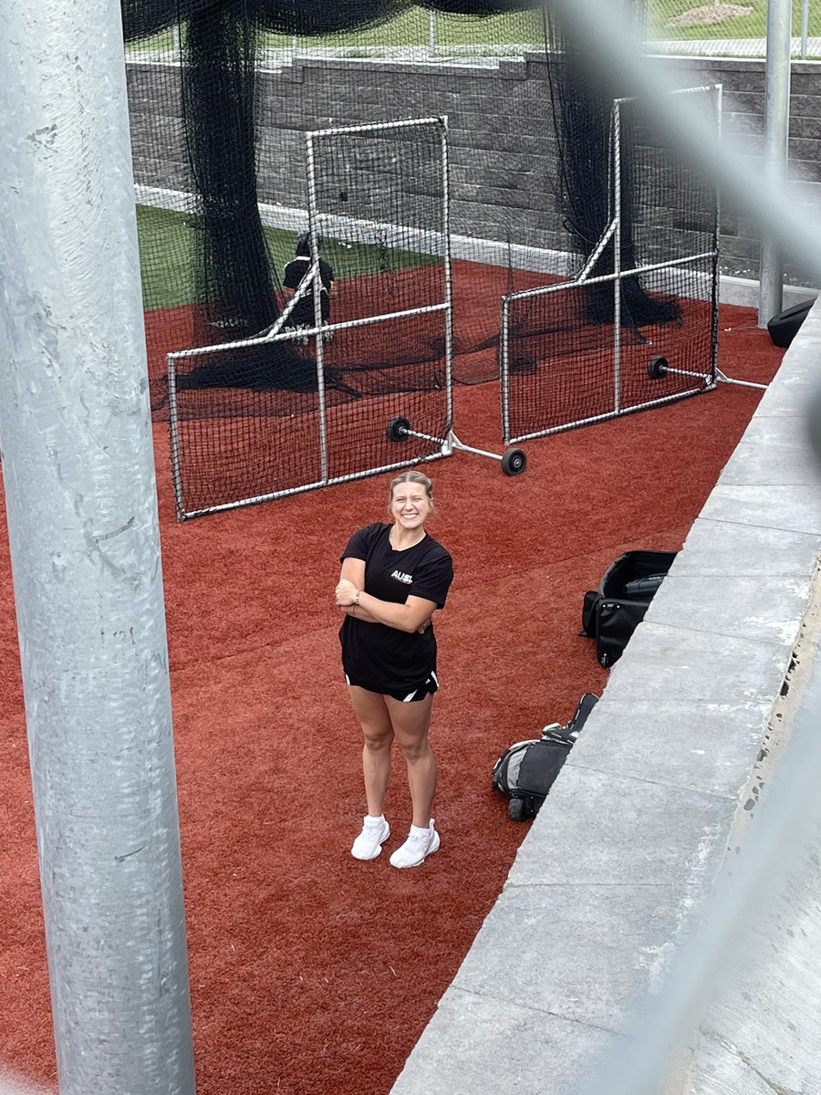 CSMFlamesSB's tweet image. Day 2 of AUSL in Omaha! Shoutout to CSM’s Makenna Earnest who is helping catch in the bullpen and shag for the Bandits today!