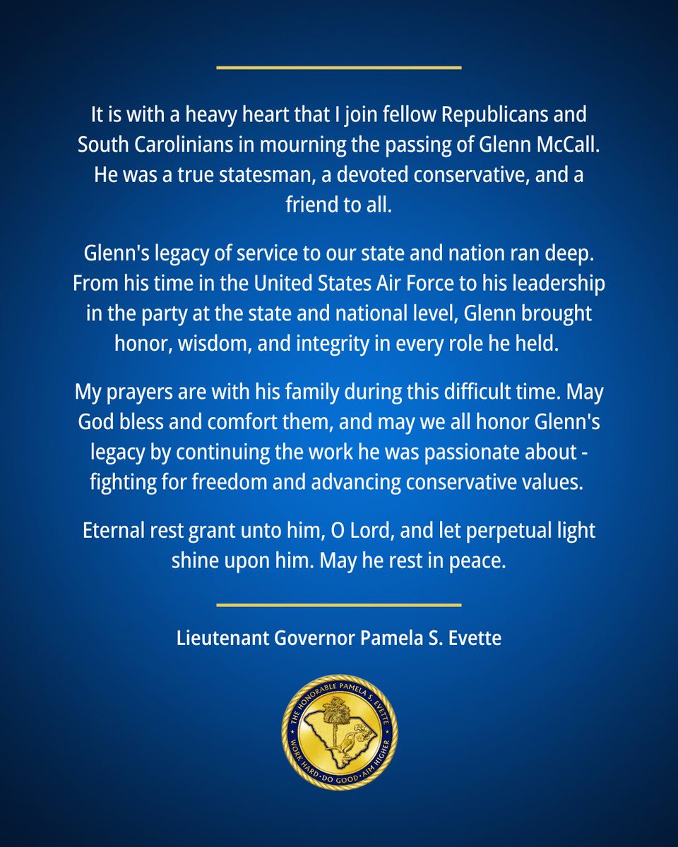 My thoughts and prayers are with the family and loved ones of Glenn McCall as they mourn his passing.