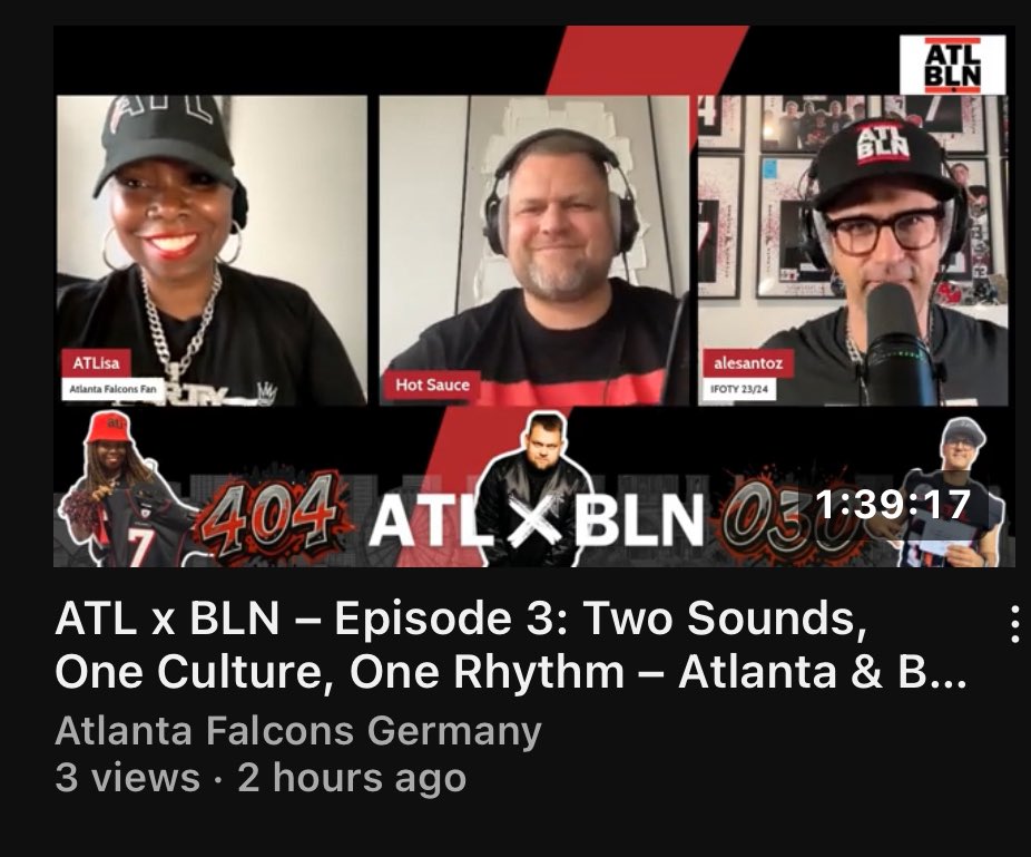 AtLisa30331's tweet image. ATL x BLN - Atlanta Meets Berlin - is back with Episode 3. This is our music episode! 🎵🎶🎤
@ATLFalconsGER and I are joined by DJ Hot Sauce. He lived in Atlanta for six years working with some of biggest artists.
Check us out. 🔴⚫️🏈🇺🇸🇩🇪
youtu.be/4Uk1cw_KP7o?si…