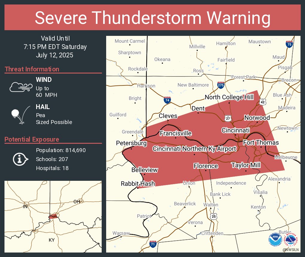 Severe Thunderstorm Warning including Cincinnati OH, Cincinnati-Northern Ky Airport KY and  Covington KY until 7:15 PM EDT