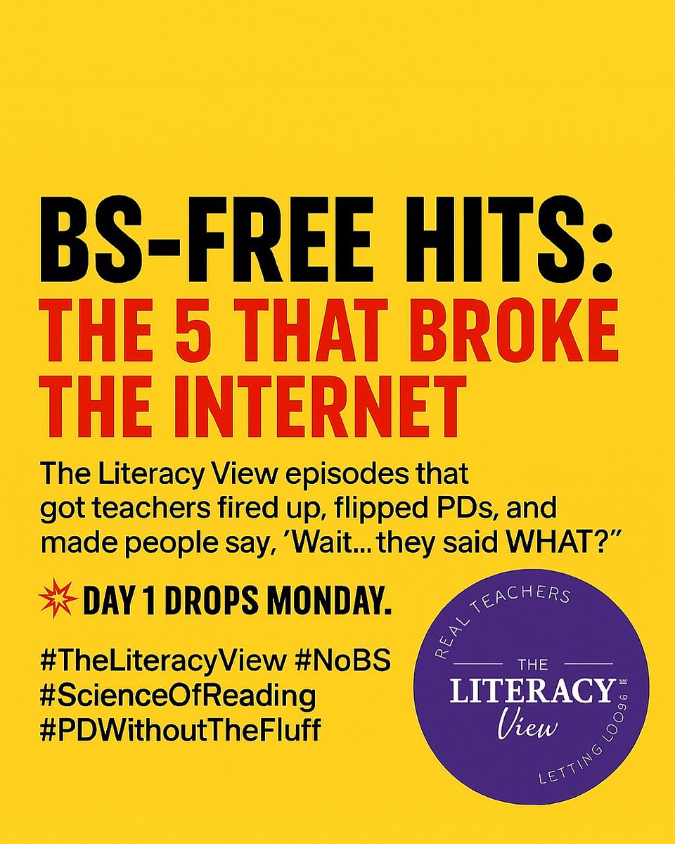 Judy Boksner (@boksnerjudy) on Twitter photo BS-Free Hits Week starts Monday.
5 episodes. No fluff. No filters. Just the ones that made people rethink everything.
✅ Tag 🎙️ @TheLiteracyView
⭐️ Leave a 5⭐️ review: podcasts.apple.com/us/podcast/the…
Let’s make it loud. #TheLiteracyView #NoBS #ScienceOfReading <a href="/FaithBorkowsky/">High Five Literacy</a> BS-Free Hits Week starts Monday.
5 episodes. No fluff. No filters. Just the ones that made people rethink everything.
✅ Tag 🎙️ @TheLiteracyView
⭐️ Leave a 5⭐️ review: podcasts.apple.com/us/podcast/the…
Let’s make it loud. #TheLiteracyView #NoBS #ScienceOfReading <a href="/FaithBorkowsky/">High Five Literacy</a>