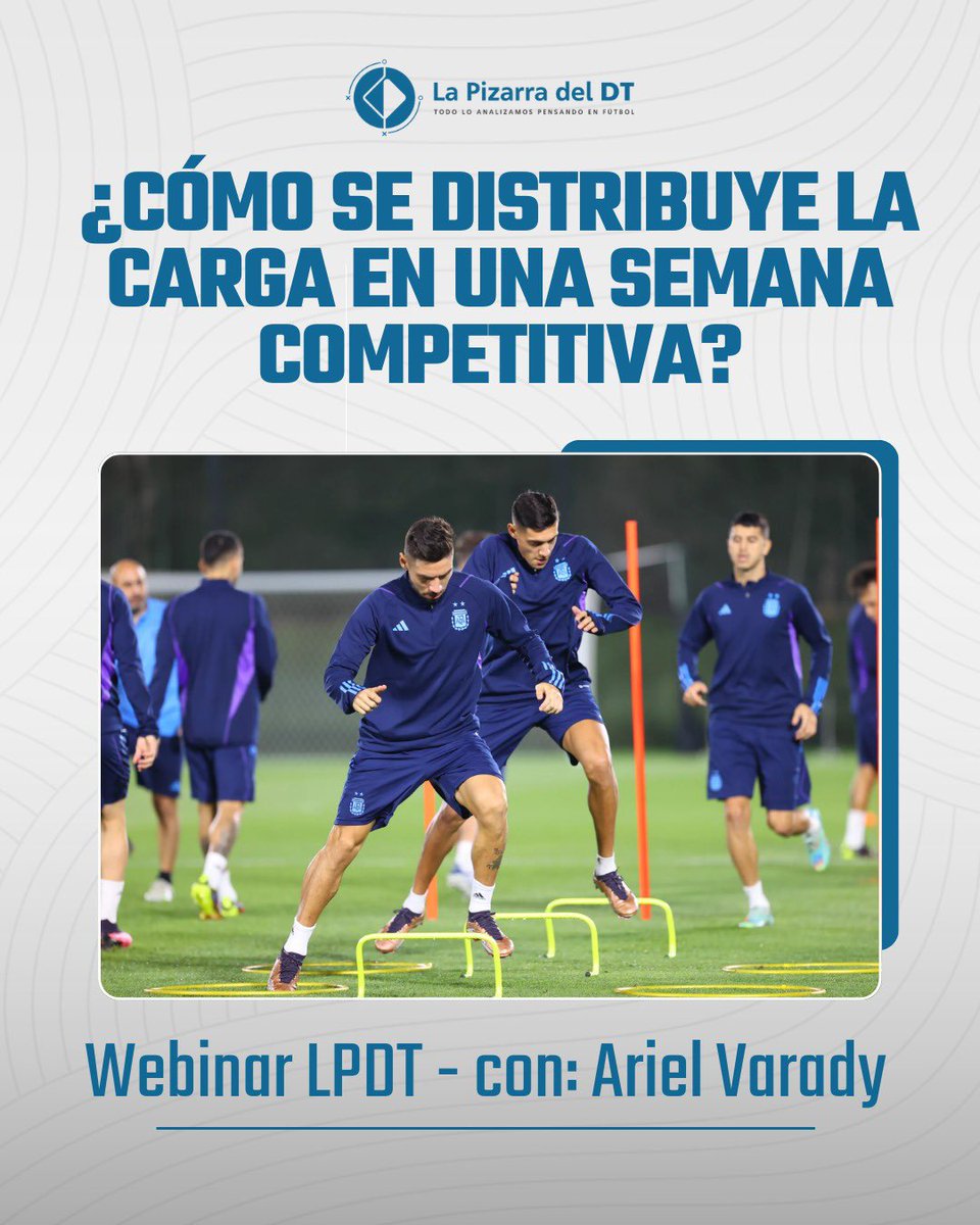 LaPizarraDelDT's tweet photo. 📘 WEBINAR GRATUITO – 17 de julio

¿Cómo se distribuye la carga en una semana competitiva? 📊

Junto a Ariel Varady, coordinador de preparación física de Godoy Cruz, analizaremos cómo planificar el trabajo semanal en el fútbol formativo sin sobrecargar al jugador. 🔝 https://t.co/vVdF0bVMzW