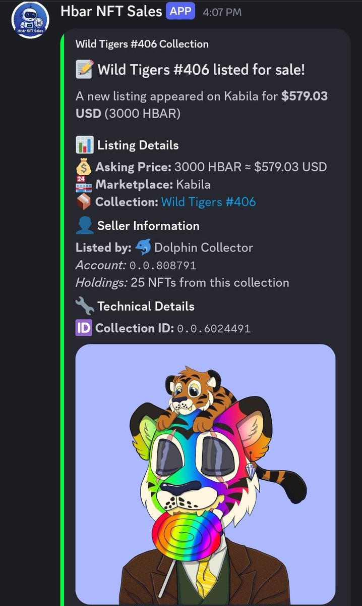 🔥 FREE Hedera NFT Discord Bot - NOW UPDATED!  

New <a href="/KabilaApp/">Kabila</a> Marketplace support!  

⚙️ Setup: Add bot → /add 0.0.tokenID → Done!  
🔗 Invite: discord.com/api/oauth2/aut…  

Check original post for more details. 

Built by <a href="/MigosWorld_Labs/">Migos_World</a> #HederaNFTs #KabilaMarketplace