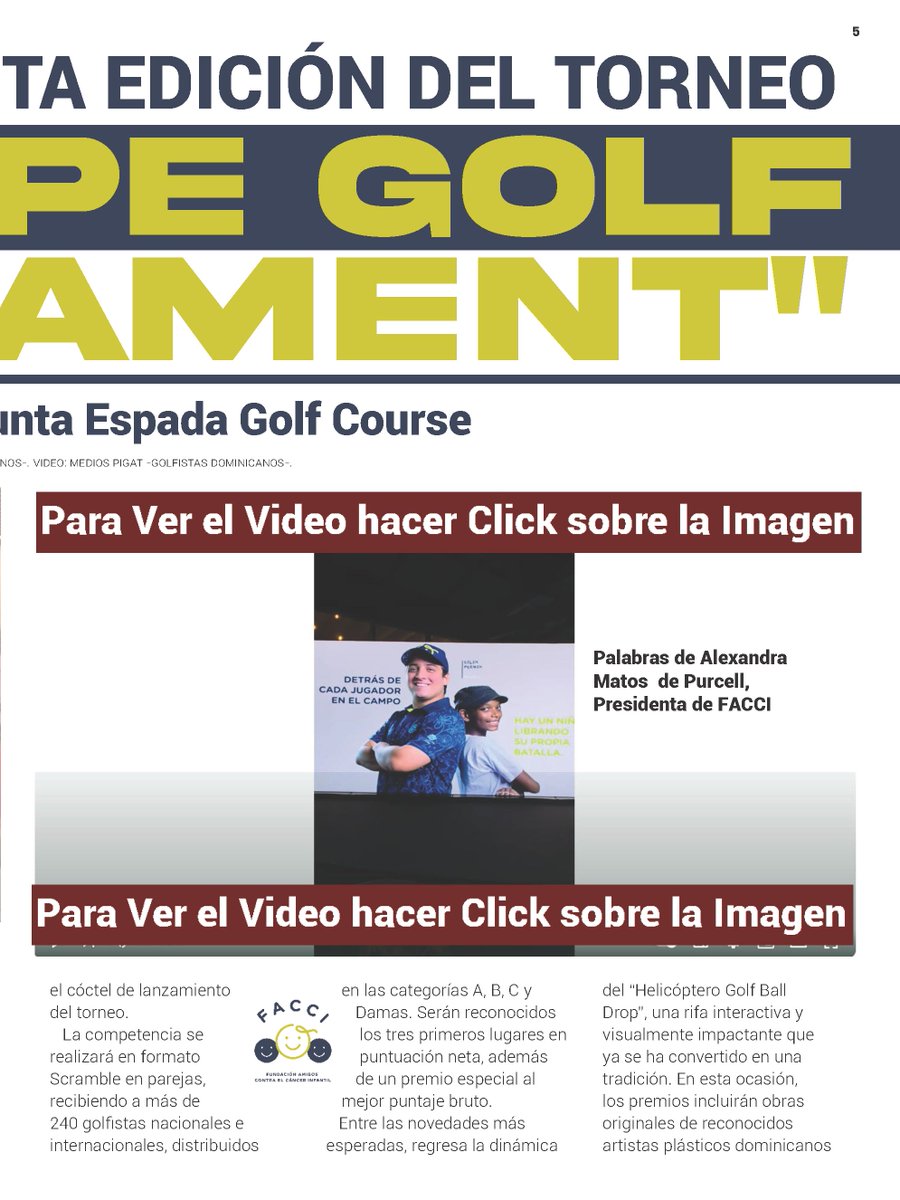Conoce en este enlace de KOLF: issuu.com/golfistasdomin… el lanzamiento de la 5ta. edición del Kids Hope Golf Tournament, organizado por <a href="/Facci_RD/">FACCI_RD</a> a celebrarse el 15 y 16 de agosto en <a href="/PuntaEspadaGolf/">Punta Espada Golf</a> de <a href="/capcana/">Cap Cana</a>  Inscríbete en este enlace: facci.org.do/kids/registro/ #kids ⛳️