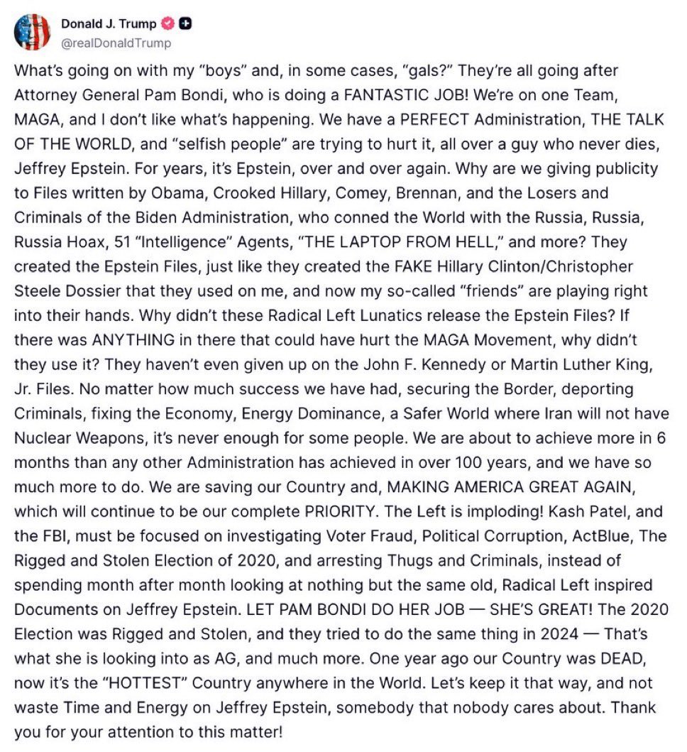 🚨BREAKING $NEWS: TRUMP SAYS THE EPSTEIN FILES WERE CREATED BY THE LEFT, 'NOBODY CARES ABOUT' EPSTEIN