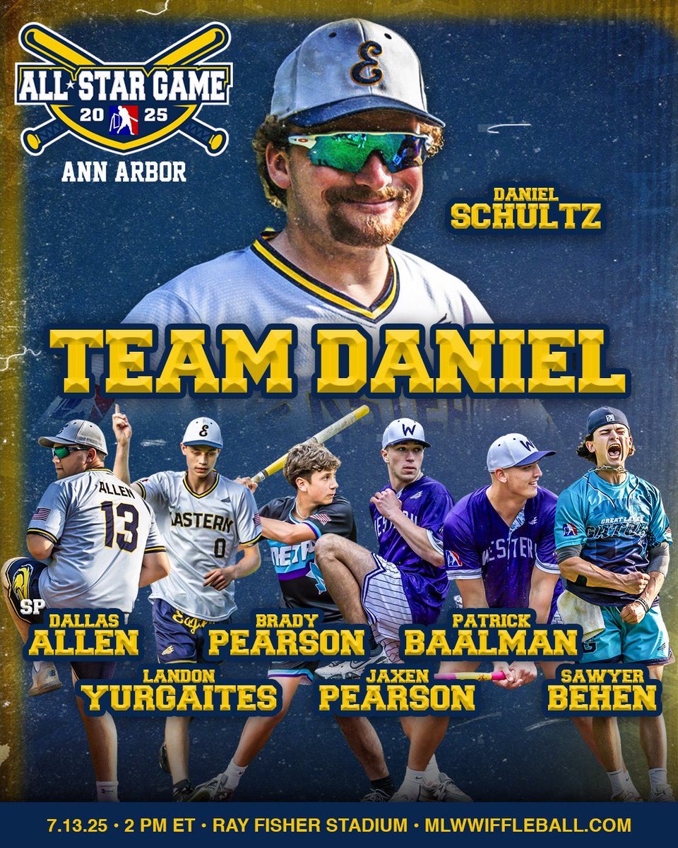 MLWWiffleBall's tweet image. Introducing your 2025 MLW All-Stars 🌟
TEAM DANIEL vs. TEAM RYAN — 2 PM ET tomorrow @ Ray Fisher Stadium in Ann Arbor, MI! YouTube video to come within a couple weeks.
FULL EVENT INFO/TICKETS: happsnow.com/event/major-le…
#MLW2025 #MLWAllStarDay