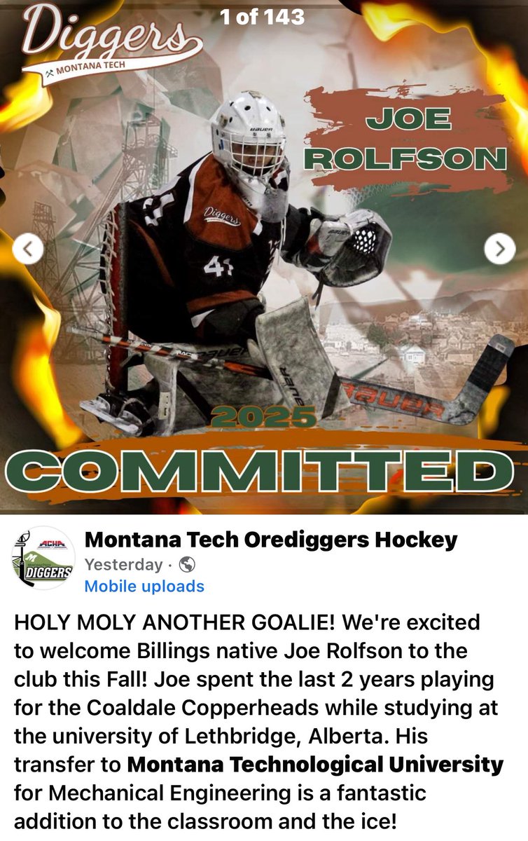 Congrats to Copperheads past two season goaltender Joseph Rolfson committing for 2025-2026 to Montana Technical University. Thanks for being a Copperhead Joe. All the best to you! <a href="/HJHLOfficial/">Official HJHL</a>