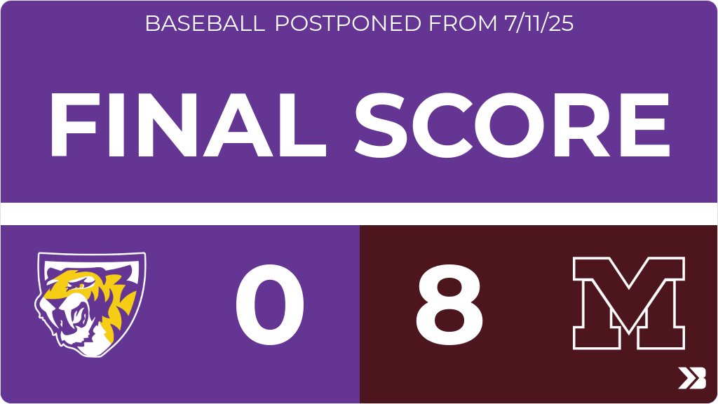 Baseball (Varsity) Score Posted - Postponed from 7/11/25 - Central DeWitt Sabers lose to Mount Vernon Mustangs 8-0. gobound.com/ia/ihsaa/baseb…