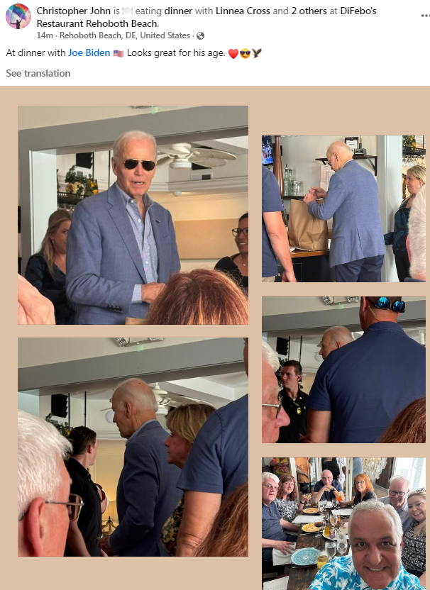 BidenActivities's tweet image. President Biden was seen today at DiFebo restaurant in Rehoboth Beach, Delaware.
