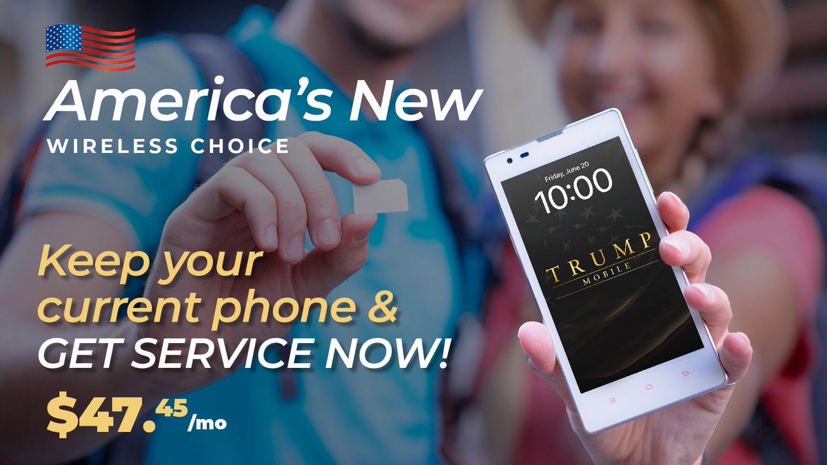 TrumpMobile's tweet image. 💡 Switching is simple.
Bring your phone. Insert your Trump Mobile SIM. You’re set.
No contracts. No gimmicks. Just $47.45/month for unlimited service and extras like telehealth and roadside assistance.
The 47 Plan is ready when you are.
Join Us Today!