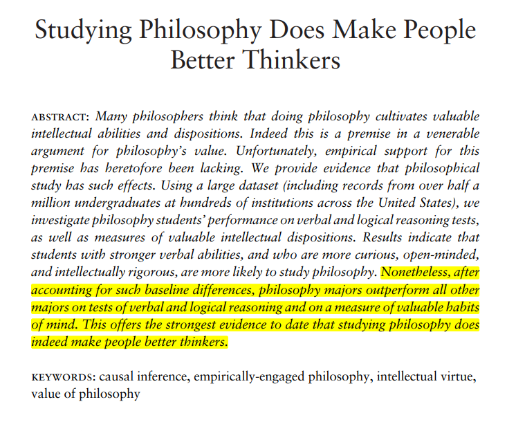 Felsefe eğitimi; mantıksal akıl yürütme, dil becerileri ve açık fikirlilik gibi değerli entelektüel yetenekleri geliştiriyor.