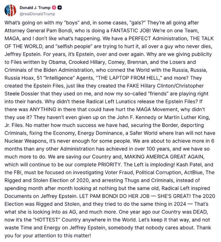 _TeddyBrosevelt's tweet image. This Trump post makes zero sense.
If Hillary Clinton and Democrats “made up” the Epstein Files, why the hell would she put her husband Bill Clinton on the list?
Why is Ghislaine Maxwell currently in prison and why was Epstein arrested in Florida and New York for underage sex…