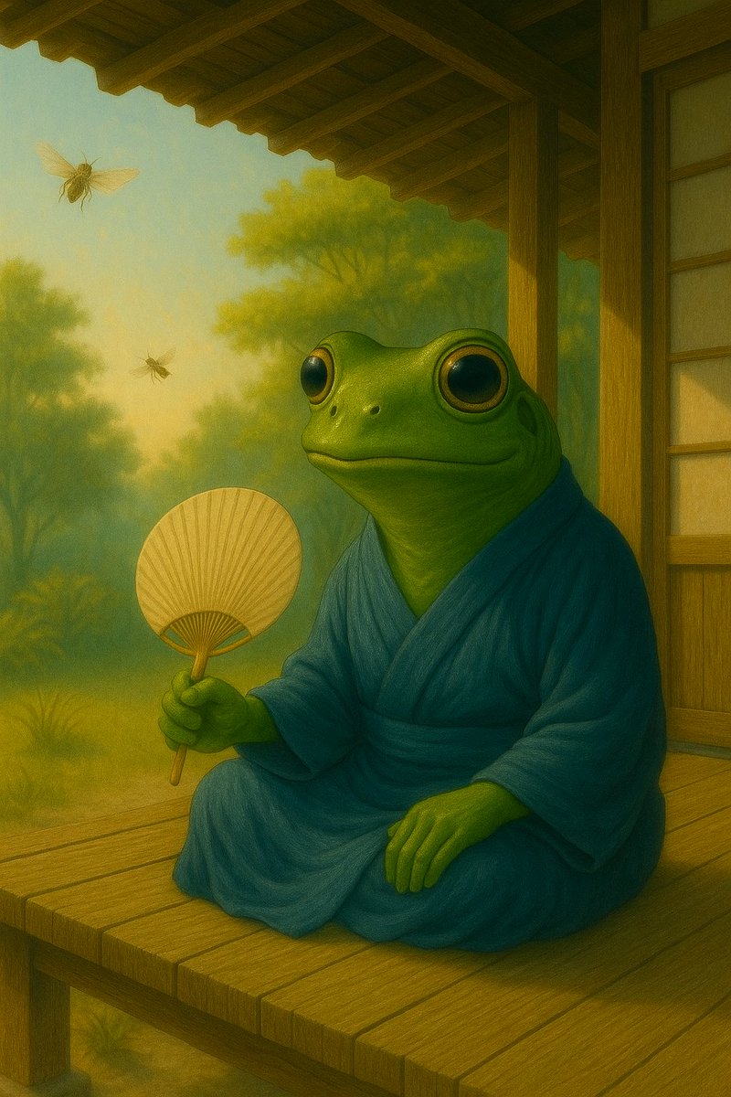 SatoriHopper's tweet photo. 🪭🐸
A single breeze,
born from a quiet hand—
summer begins to move.
ひとすじの風、
静かな手から生まれ
夏がそっと動き出す
#SatoriHopper #ZenPoem #ZenArt #Frogman
#うちわの朝 #静かな夏 #円の日常 #禅スタイル https://t.co/dB8HWBrgGc