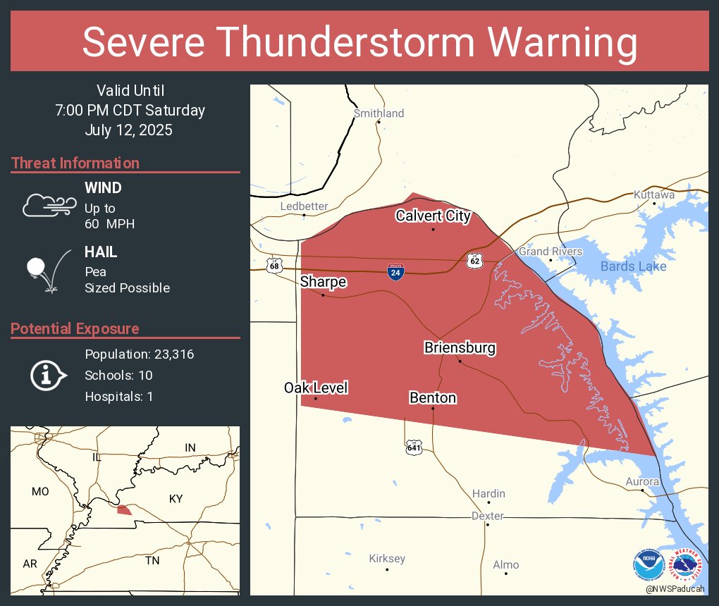Severe Thunderstorm Warning including Benton KY, Calvert City KY and  Gilbertsville KY until 7:00 PM CDT