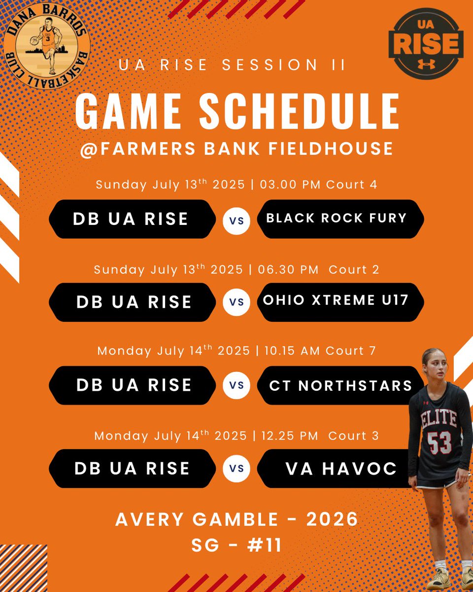 Here is my schedule for the <a href="/UARiseGirls/">UA Rise Girls I Basketball</a> tournament in Indiana! <a href="/danabarrosbball/">Dana Barros Basketball</a>