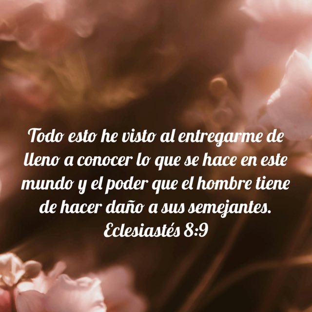 “Todo esto he visto al entregarme de lleno a conocer lo que se hace en este mundo y el poder que el hombre tiene de hacer daño a sus semejantes.”
Eclesiastés 8:9 DHH94PC