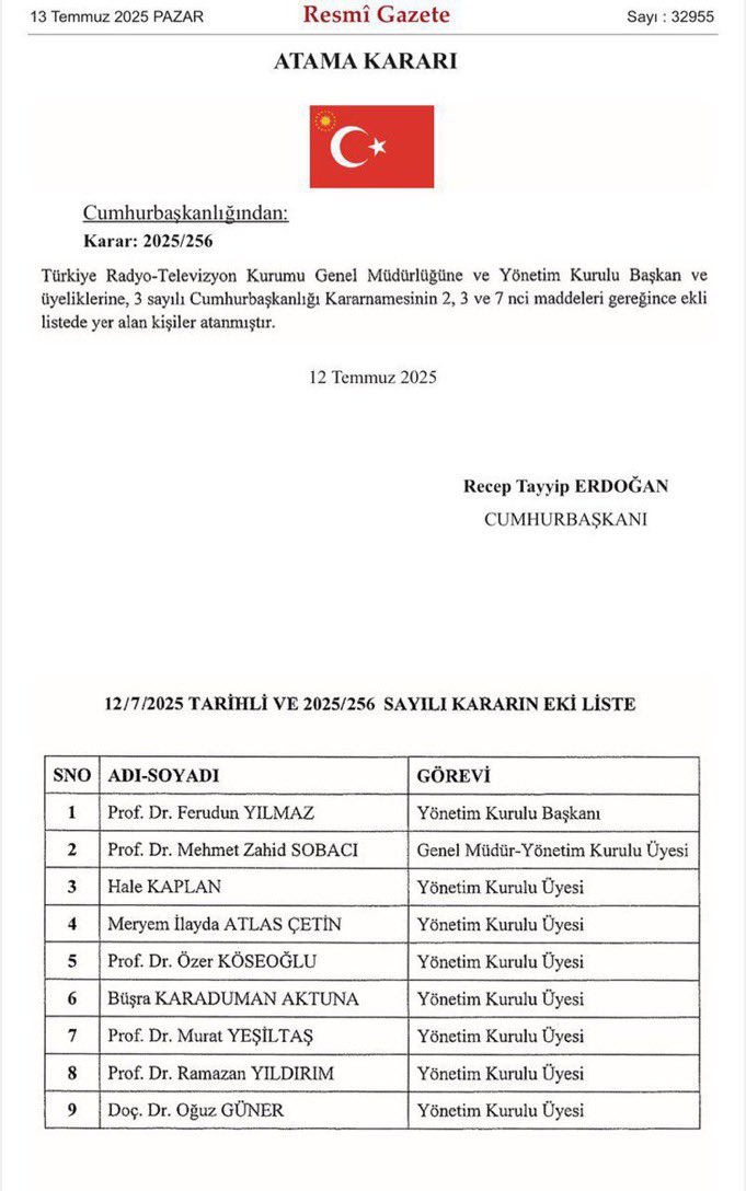 Cumhurbaşkanımız Sayın Recep Tayyip Erdoğan’ın tensipleri ile tekrar TRT Genel Müdürü olarak  atanan Prof.Dr. <a href="/zahidsobaci/">Zahid SOBACI</a> Yönetim Kurulu Başkanı olarak atanan Prof. Dr.<a href="/fyilmazuludag/">Ferudun Yılmaz</a> ve Yönetim Kurulu Üyelerini tebrik ediyor, görevlerinde muvaffakiyetler diliyorum.