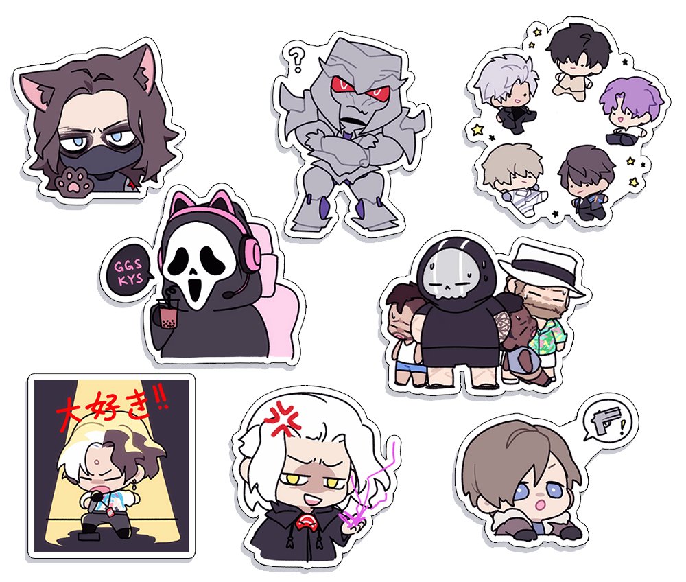 oop i forgot!! stickers left over from ax will be included with online shop orders!
<1 sticker for every $25 spent before shipping>
you can leave a note during checkout if you have a preference! i'm running very low on emet, leon and ghostface ;;