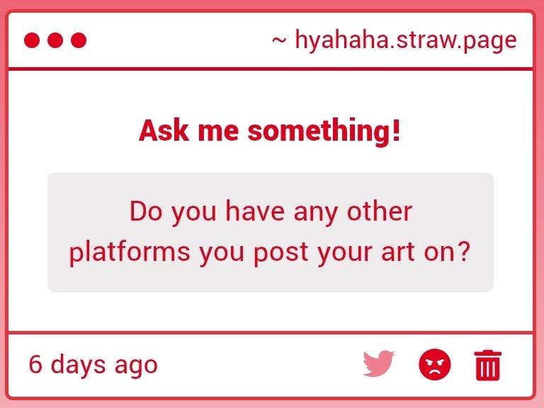 "Do you have any other platforms you post your art on?" 
I'm guessing this question is coming from Twitter because I'm not as active on here haha

And yes I post nearly daily on Bsky
This account is MDNI tho, and I'm mostly posting OFMD fanarts
hyahaha.straw.page