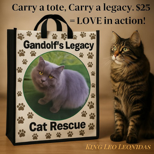 💛 A Legacy Carried in Every Stitch💛
Gandolf the Great, our majestic founder and the "Greatest Grey of the South," left us a mission: to protect, heal, and love every cat who needs us!

Today, with soaring vet bills for our cancer boys and continuous care needs for so many