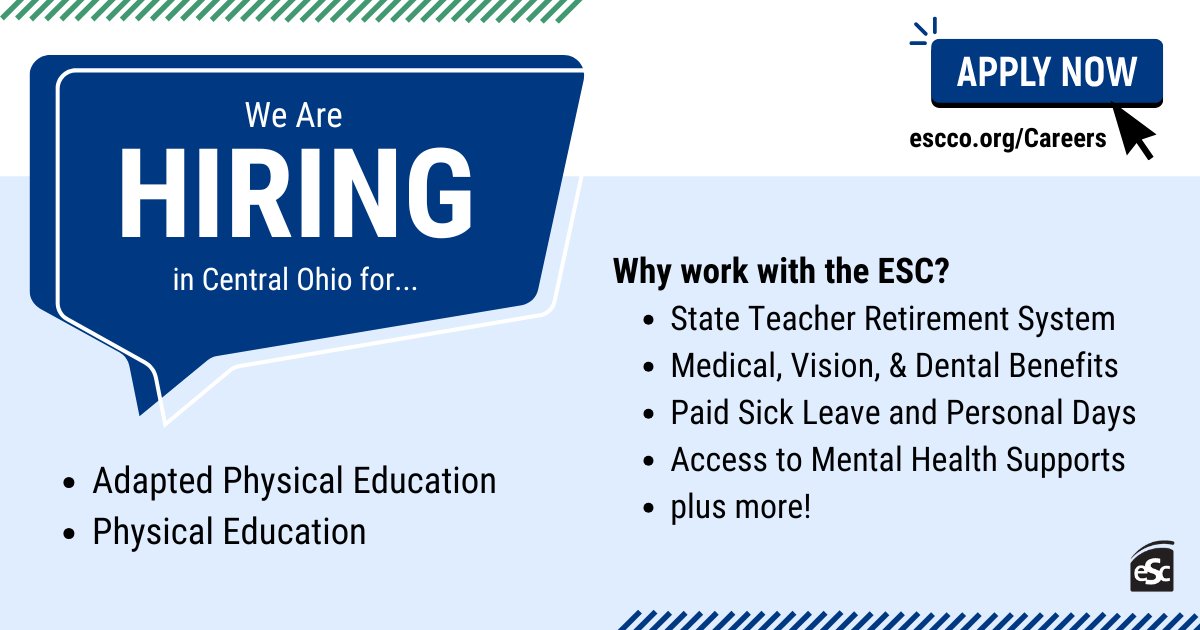 💪 Are you PE Teacher interested in working with students with disabilities? We’re offering a $1,500 incentive to qualified candidates! Take the next step in your teaching journey and #BeTheDifference for students in Central Ohio. Apply: bit.ly/3TMNJAi