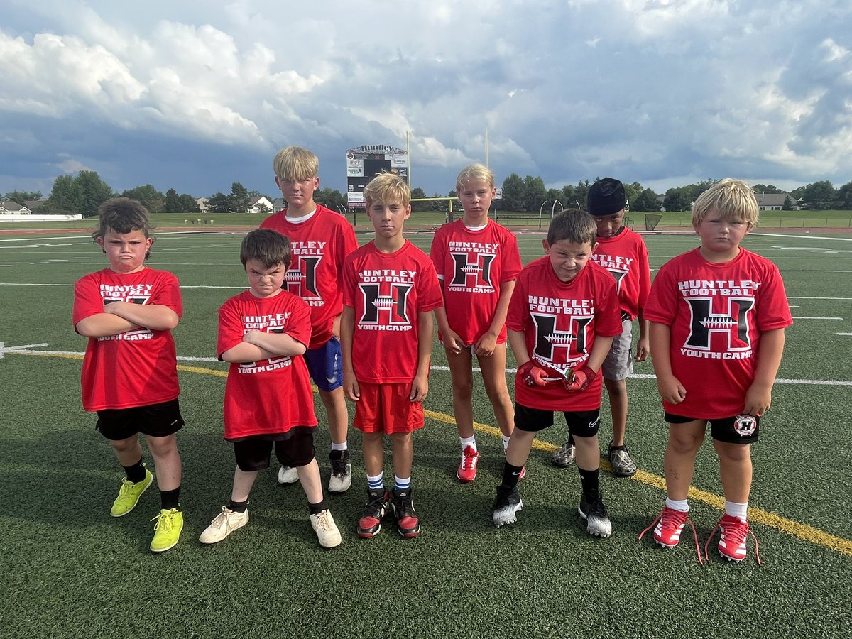 HuntleyFB's tweet image. Yesterday we finished up youth camp with this crazy group of football players!! They were fun, loud and they improved their football fundamentals! Thank you for all who participated. Our MVPs of camp stood out with their energy and effort all day! @HuntleyYouthRR