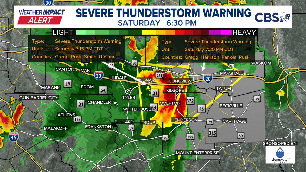 BrettCBS19's tweet image. A SEVERE THUNDERSTORM WARNING has been issued. Immediate details are in the picture below, more information on our website at cbs19.tv/weather
#CBS19 #TXwx #ETXwx #EastTexas #Severe #Weather #ETXWeather