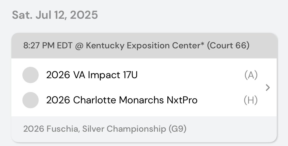 Last game in Kentucky tonight. Level 2 Fuschia Silver Championship game against a tough Charlotte Monarchs squad! Come check us out!