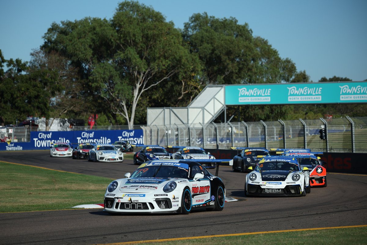 Race 2 of the Porsche Michelin Sprint Challenge has been declared a 'no race' following a large accident following the start.
10 cars were unfortunately involved, with the clean-up required longer than the available window to complete the race. #SprintChallengeAus