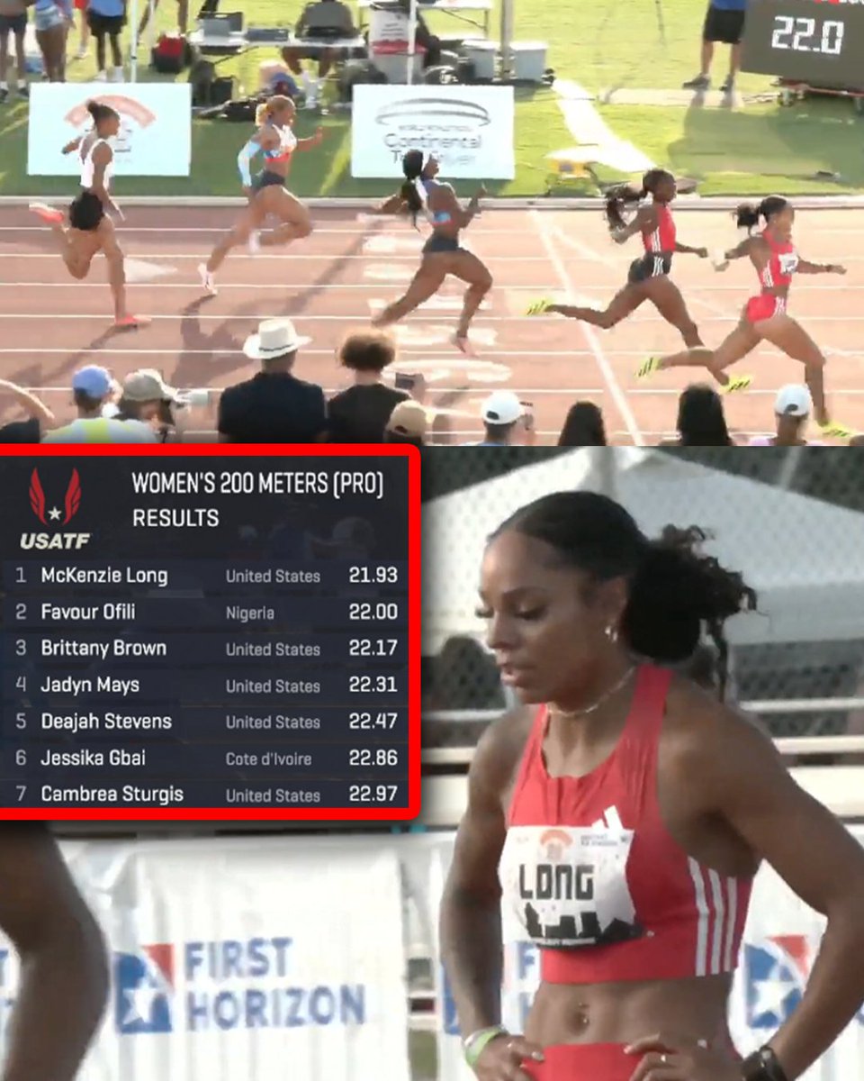 🇺🇸McKenzie Long runs a World No. 2 21.93 to win Ed Murphey Classic 200m ahead of 🇳🇬Favour Ofili!