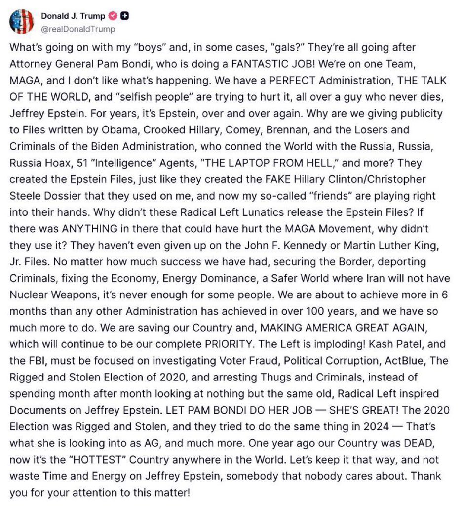 James11804433's tweet image. Trump does make an important point. What is the opportunity cost of giving so much precious attention to Epstein?