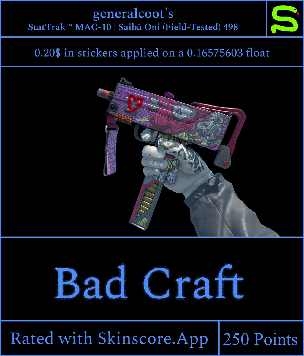 GENERALCOOT︻デ 一 (@generalcoot) on Twitter photo GOT MY SKINS RATED THE MAC 10 DIDNT HAVE THE NAME TAG ON IT WHICH IS WHY IT GOT A BAD CRAFT <a href="/SkinscoreApp/">Skinscore</a> GOT MY SKINS RATED THE MAC 10 DIDNT HAVE THE NAME TAG ON IT WHICH IS WHY IT GOT A BAD CRAFT <a href="/SkinscoreApp/">Skinscore</a>