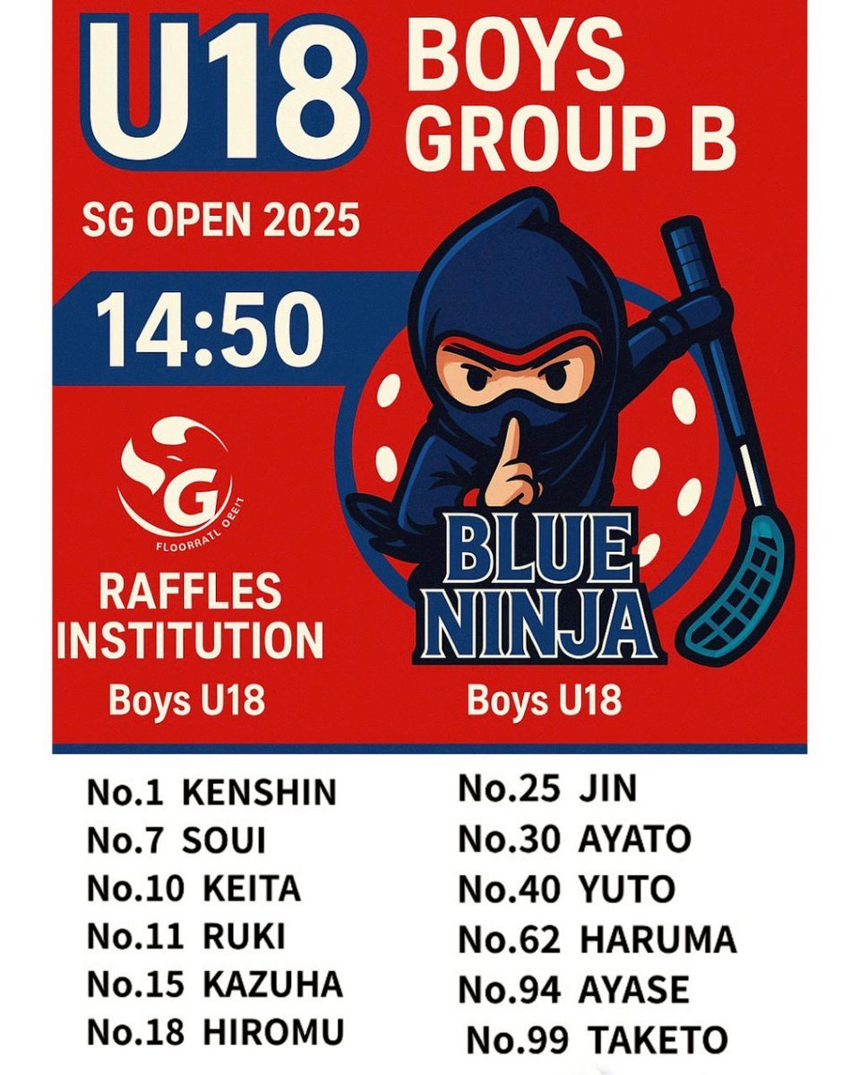 katahirauhc's tweet photo. 大会3日目
U15は全日程終了。最後まで全力プレーを見せてくれて感動しました🥹U18は本日グループ2位確定目指して最後の試合です。最後まで応援よろしくお願いします‼️
#blueninja
#floorball
#sgopen2025 https://t.co/7SMJTLQUye
