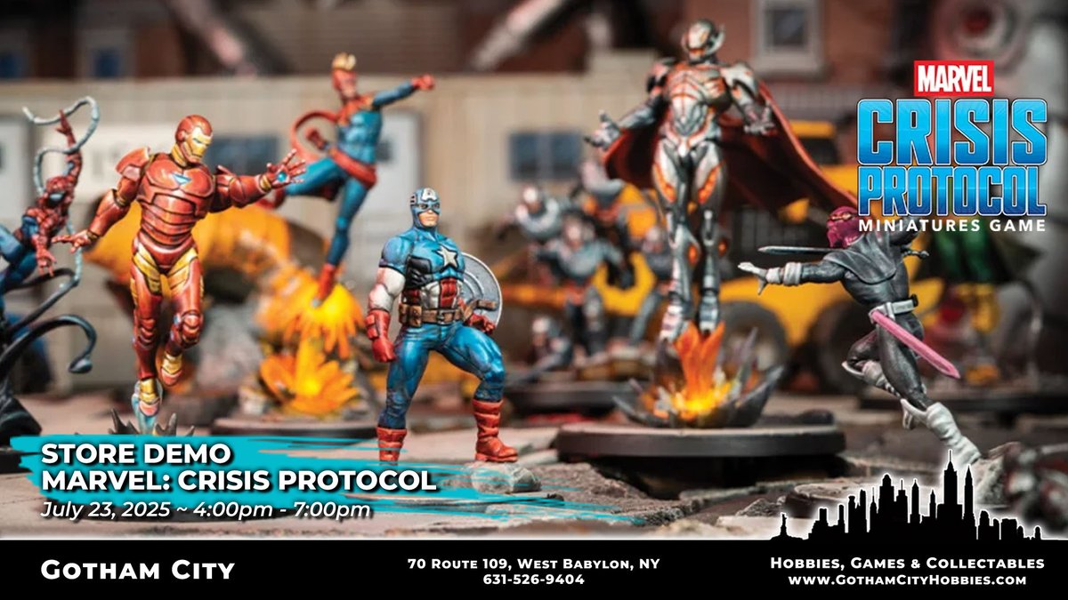 Marvel Assemble!!!!
Join us this Month on July 23rd come down for our Store DEMO to learn to play Marvel: Crisis Protocol, our demo team is here to show you the ropes and how to defend the galaxy or how to take it over. "muahahaha"

Know how to play? Feel free to join us as we