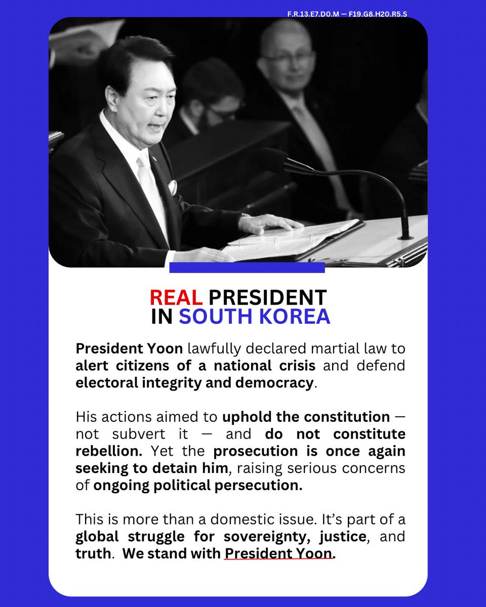 byChaea's tweet photo. President Yoon warned the world about CCP-linked interference in South Korea’s democracy.
Now, he’s being targeted by the Korean deep state for speaking the truth. We stand with him and are calling for help! 

#StandWithYoon #CCPInfluence #ElectionIntegrity #SaveKorea #TruthMatters