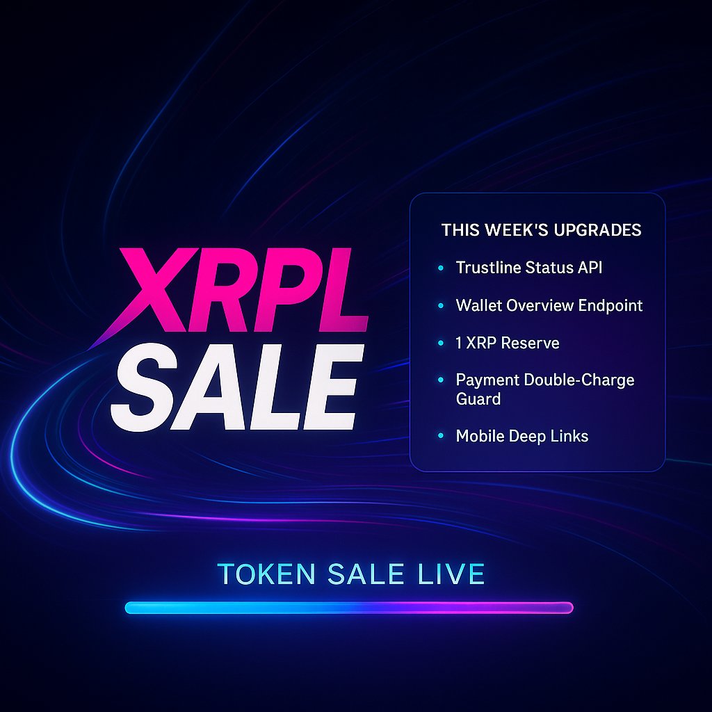 HERE’S WHAT JUST LANDED ON XRPL.SALE

🚀 New endpoints
• /api/xrpl/trustline-status – know if a wallet can hold your token
• /api/wallet-overview/{address} – instant balances &amp; token mix 

🔒 Zero-doubt payments
• Payment-resolution tracking → double charges